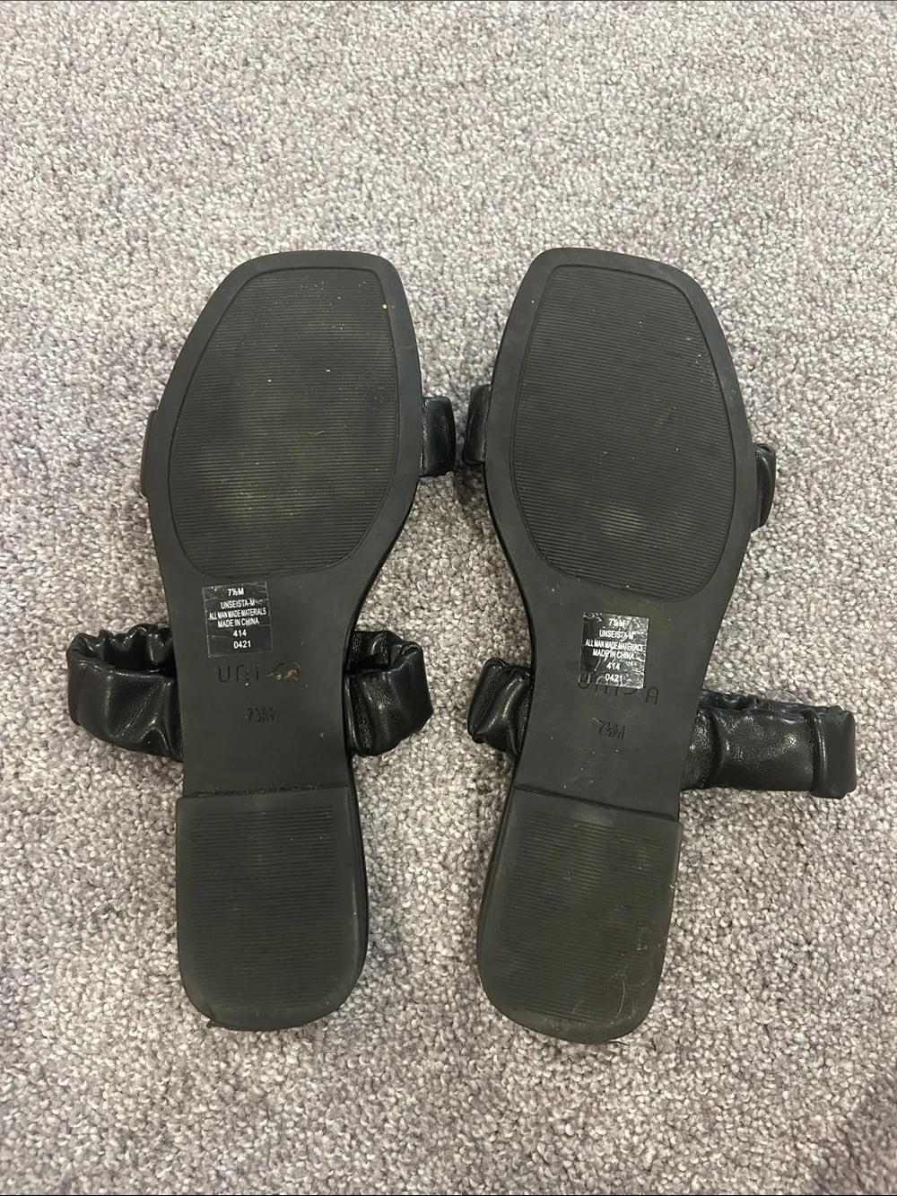 Unisa Black Ruched Double-Strap Slide Sandals